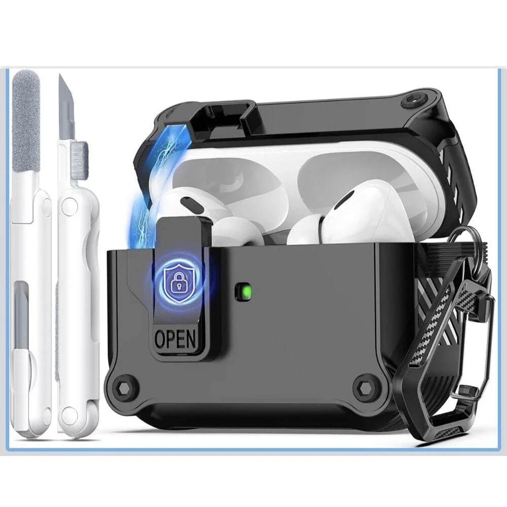 R-fun for AirPods Pro 2 Case Cover w/Lock & Cleaning Kit, Keychain, Magnetic Lid